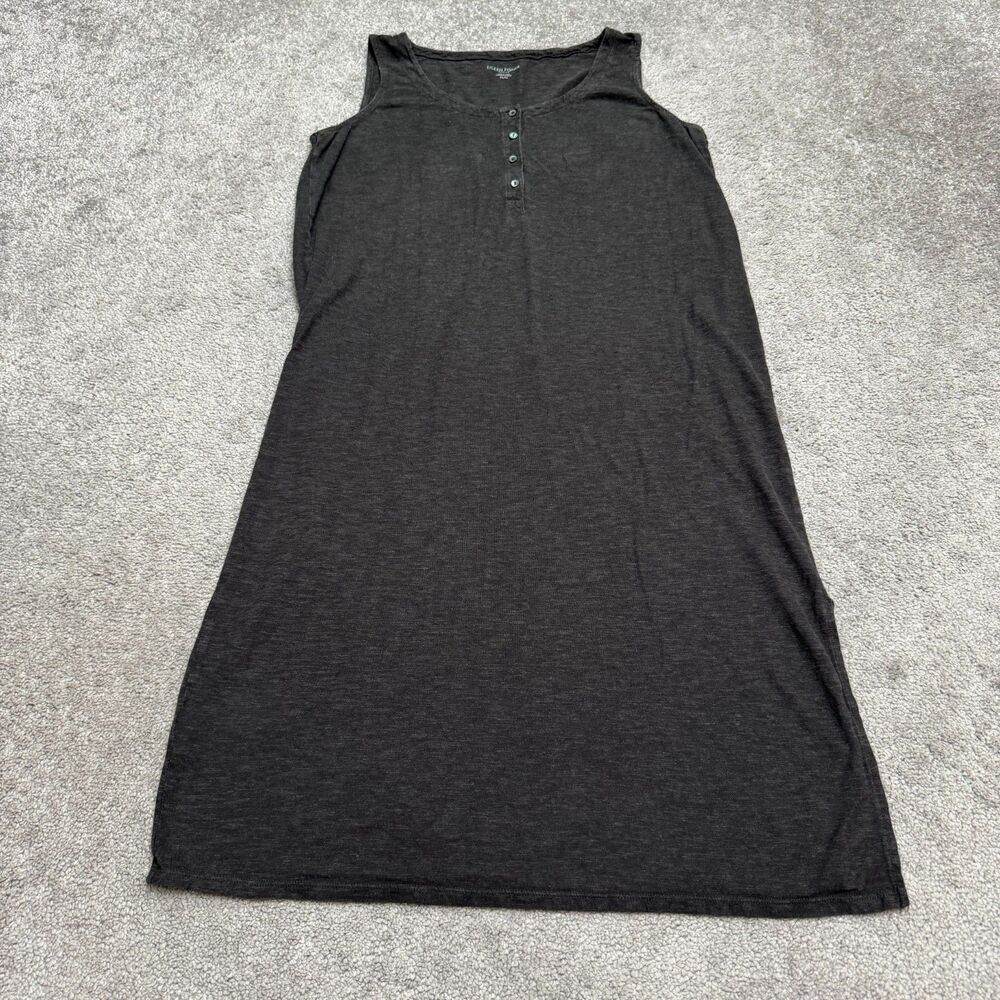 Eileen Fisher Henley Tank Midi Knit Dress Womens PS Petite Heather Charcoal Gray